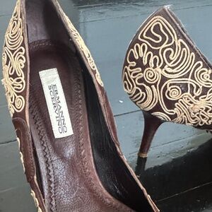 Ermanno Scervino Brown Embroidered Heels